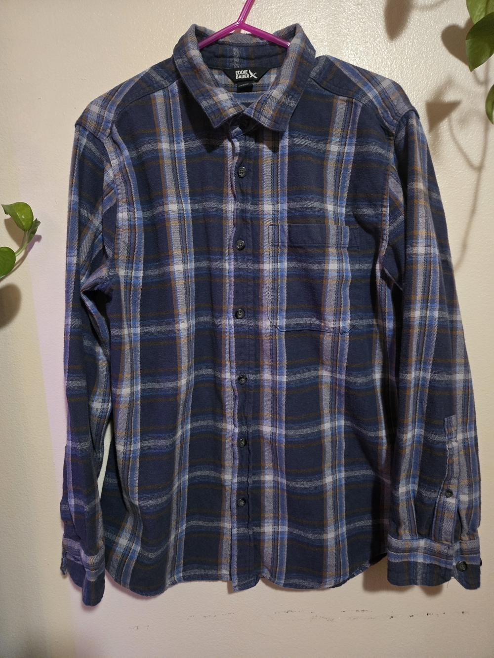 Eddie Bauer Blue Large Button Up Plaid Flannel Shirt